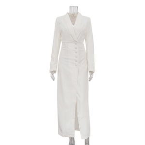 Abito da Sera <span class=keywords><strong>Lungo</strong></span> da Donna Elegante <span class=keywords><strong>con</strong></span> Collo a Revers, <span class=keywords><strong>Maniche</strong></span> <span class=keywords><strong>Lunghe</strong></span>, Vita Naturale, <span class=keywords><strong>Spacco</strong></span> e Tessuto Solido, Stile Francese, per Feste Autunnali - Product Image 3