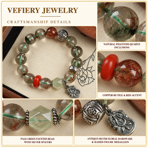 Bracelet extensible perlé en agate verte naturelle, agate rouge et quartz à inclusions noires pour femme, vente en gros de bijoux - Product Image 3