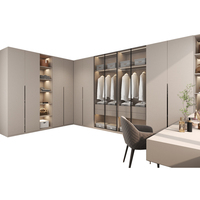 Armoire moderne en mélamine au design personnalisable, dressing avec portes vitrées, tiroirs et armoires ouvertes pour la maison et l'hôtellerie
