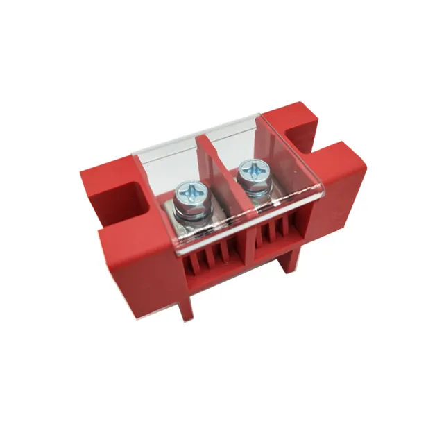 2 Ways High Current 100A Terminal Connector Block Through Type DC Power Panel Mount For Battery System Red Color