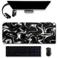Grand tapis de souris topographique avec contour, pour clavier et souris d'ordinateur, avec base antidérapante de 1,5 mm, 11,8x31,5 pouces, noir