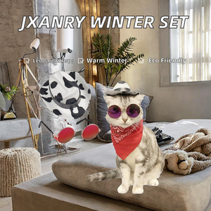 JXANRY Ensemble Chapeau, Lunettes et Bavoir pour Chat en Denim Polyester Écologique, Imprimé Léopard, Tenue de Saint-Valentin pour Animaux de Compagnie - Product Image 2