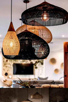 Lampe suspendue en rotin bohème Wabi Sabi, lampe suspendue en bambou faite à la main, éclairage de plafond rustique nordique pour salle à manger