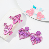 Romantique 2024 mode violet paillettes étoile amour doux planète paillettes Laser coeur pendentif acrylique boucles d'oreilles pour femmes filles
