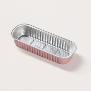 200ml Pink Recyclable Rectangle Bread Tray <strong>Aluminum</strong> Foil Cake Pan Baking <strong>Container</strong> with Lid Food Grade for Muffin Dessert Baking - Product Image 2