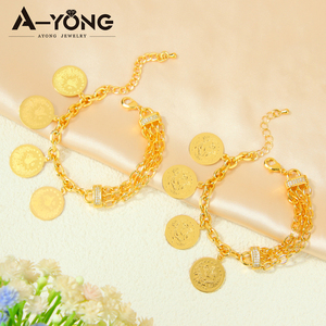 Bracciali con ciondolo a moneta in <span class=keywords><strong>oro</strong></span> 18 carati dal design classico <span class=keywords><strong>turco</strong></span> Ayong, catene regolabili, bracciali da donna con zirconi, gioielli. - Product Image 4