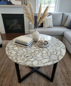 Mesa Auxiliar Redonda de Ágata Blanca, Ecológica, Arte Moderno, Centro de Sofá de Lujo, Mueble Único para Decoración del Hogar - Product Image 3