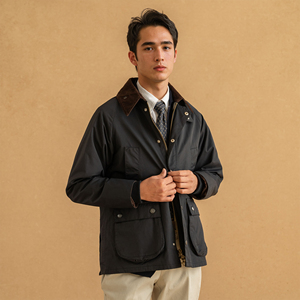 Blouson Bomber Rétro Britannique pour <span class=keywords><strong>Homme</strong></span>, sans cire, Automne, Vintage, à col montant, BBR, pour l'extérieur, avec revêtement Rushwork, de chasse, réversible, en tissu peigné - Product Image 3
