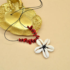 Gargantilla de virutas de ágata roja Natural hecha a mano con COLLAR COLGANTE de flor trenzada concha de playa de verano a la moda para mujer - Product Image 4