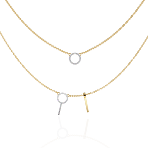 Collier duo Orbit & Axis en diamant, or massif 9k, 14k, 18k, fabriqué sur mesure en or rose, or jaune, argent 925 - Product Image 1