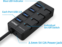 Penjualan terlaris 4TF USB 3.0 Hub 4 port Transfer Data berkecepatan tinggi untuk PC Laptop bahan ABS dengan kabel minyak karet semprotan saklar stok