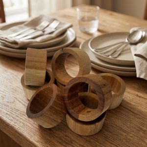 Anneaux de serviette ronds en bois, décoration de table pour mariage et fête, ensemble d'accessoires en bois massif et bambou - Product Image 1
