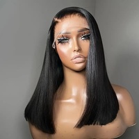 Perruque Lace Front Double Drawn Ultra-Lisse en Fibre Synthétique Haute Température, Vente en Gros Usine