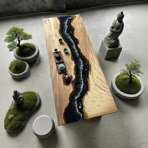 طاولة غرفة طعام فاخرة من خشب الجوز الطبيعي المستدام مع راتنج الإيبوكسي تصميم نهر فني لأثاث الفندق المنزلي - Product Image 3