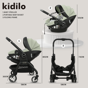 Kidilo Official Store Poussette de voyage pliable 3-en-1 avec cadre en alliage d'aluminium, siège auto, capacité de charge de 15 kg pour bébés - Product Image 2