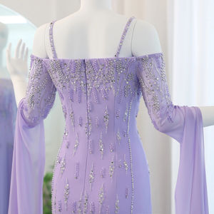 Jancember SZ448 Élégant Lilas Paillettes Perlées Spaghetti Strap Slim Sirène Robes De Soirée - Product Image 5