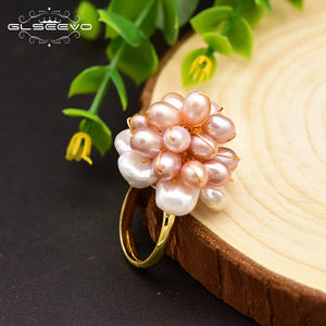 925 <strong>Sterling</strong> <strong>Silver</strong> Natural Fresh Water Baroque Pink Pearl Flower <strong>Adjustable</strong> <strong>Ring</strong> for Women Wedding - Product Image 3