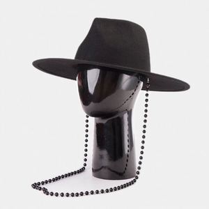 Sombreros Fedora de Fieltro 100% Lana con Diamantes Brillantes, Novedad Otoño-Invierno, Estilo Jazz, Moda Casual con Cuentas y Cuerda - Product Image 1