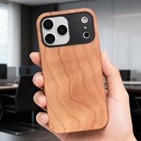 Étui de téléphone portable en bois massif cerisier vierge pour Apple iPhone 17 Pro Max 18 Pro, gravure personnalisée du logo