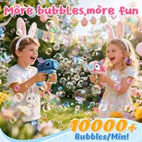 BJQ OEM Lot de 2 Pistolets à bulles Lapin pour tout-petits, Éclatement rapide de bulles 10 000+ bulles/minute, Anti-fuite, Lumières LED, Jouet d'extérieur pour panier de Pâques
