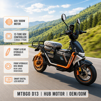 Scooter électrique OEM/ODM 60V 1000W, moto électrique avec amortisseur hydraulique, contrôleur 12 tubes, écran LCD, vélo électrique