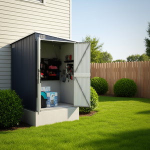 Caseta de jardín de acero para montar en la pared, 46.5x76.4x70.1 pulgadas, unidad de almacenamiento de doble puerta para uso en exteriores - Product Image 2