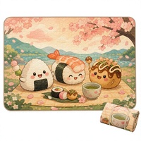 Tapis de pique-nique matelassé extra large, imperméable, pliable, style japonais, imprimé kawaii, pour la plage et le camping