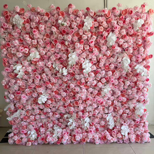 Panneau mural floral MoKtong <span class=keywords><strong>rose</strong></span>, orange et jaune 5D avec roses et tournesols en soie au toucher réel pour la décoration d'événements et de fêtes estivales tropicales - Product Image 3