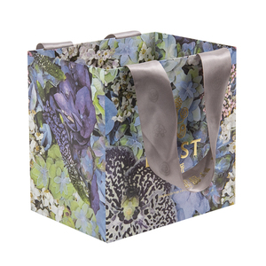 Sac en papier d'art violet avec poignée en ruban, impression dorée de luxe, logo personnalisé, merci - Product Image 2