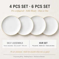 Service de vaisselle en porcelaine fine 4 ou 6 pièces avec bord doré – Vaisselle de luxe en céramique pour mariage – Vente en gros