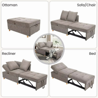 Canapé-lit pliant 2 places, fauteuil inclinable 4-en-1 moderne, dossier réglable sur 5 niveaux avec 2 oreillers, meubles de salon