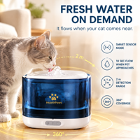 Fontaine à eau pour chat avec capteur radar, 2,5 L, sans fil, distributeur d'eau automatique, trois modes de débit, pour intérieur