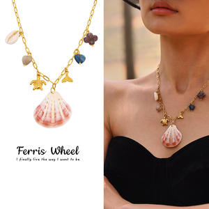 Collar con colgante de acero inoxidable chapado en oro, <span class=keywords><strong>estilo</strong></span> marino, con diseño de concha, sol y estrella de mar, serie Ferris Wheel, accesorio transfronterizo - Product Image 4