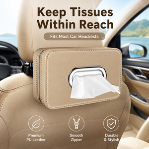 Boîte à mouchoirs en cuir PU pour voiture, organiseur d'appuie-tête, porte-mouchoirs réglable, rangement pour siège arrière - Product Image 1