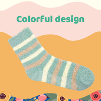 Chaud Super Doux Antidérapant Grip Hiver Fluffy Microfibre Casual Home en utilisant Cheap Crew Sleeping Sock, Turquoise et bande blanche