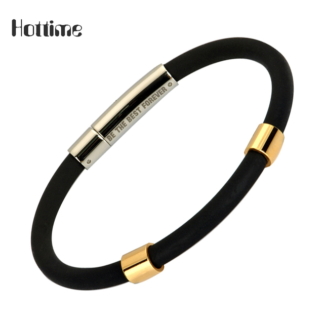 Hottime Unisex Classic Silicone Bio Magnetic Energy Jewelry Gold Plated Charm Negative Ion Bracelet