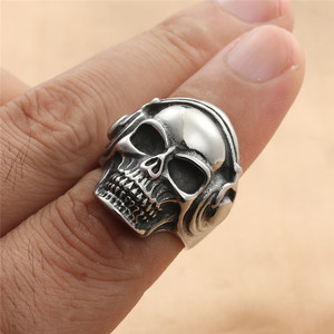 Men's Silver Skull <b>Ring</b> <b>Titanium</b> Steel Retro Punk Rock Jewelry Gift - Product Image 3