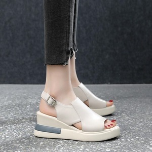 Sandales compensées à semelle épaisse pour femme, grandes tailles 35-42, nouveau style été 2024, à talon haut, bout ouvert, avec boucle, rehaussantes - Product Image 3