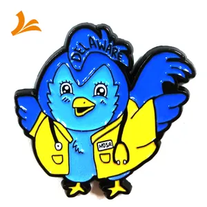 Yeni tasarım sıcak satış yüksek kaliteli yumuşak emaye mavi kuşlar yumuşak emaye metal özel yaka pin