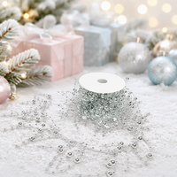 Guirlande de perles en plastique rose réglable et faite à la main de 4 m, pour intérieur/extérieur, pour sapin de Noël, couronne ou toile de fond de mariage