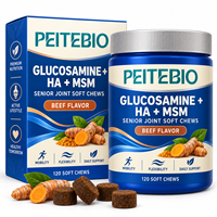 PEITEBIO Glucosamine HA MSM Complément Articulaire Senior à Croquer Saveur Bœuf 120 Unités pour la Mobilité, la Flexibilité et le Soutien Quotidien