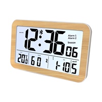 Horloge murale numérique moderne au design chinois, imitation grain de bois, avec alarme lumineuse, affichage de la température et de l'humidité, alimentée par piles
