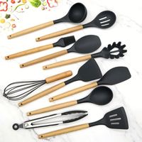 Groothandel Zachte 11 Stuks Private Label Keukengerei Siliconen Keukengerei Met Houten Handgrepen Antiaanbakkookgerei Set Ook Koken