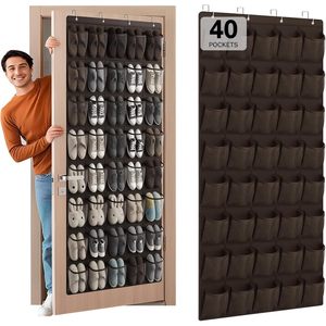40 Pocket Over The Door <b>Shoe</b> Organizer Mesh Hanging <b>Storage</b> For <b>Shoes</b> Behind Door <b>Wall</b> <b>Mount</b> Coffee Color - Product Image 1