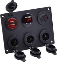 Cargador USB Dual de 12V con Encendedor de Cigarrillos, Toma de Corriente, Voltímetro LED, Interruptor de Palanca, Panel Múltiple para Auto, Barco, RV, 4.2A