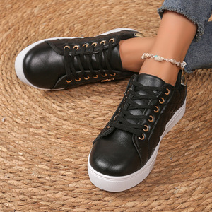 Nuove Sneakers Nere da Donna Primavera-Autunno, Taglie Grandi, Scarpe Sportive Casual Piatte Antiscivolo con Lacci per Camminata Leggera - Product Image 3