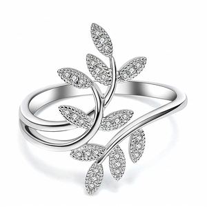 New Design Leaves Diamond <b>Adjustable</b> <b>Ring</b> Cubic Zircon CZ Micro Paved Olive Branch Opening <b>Ring</b> for Women - Product Image 3