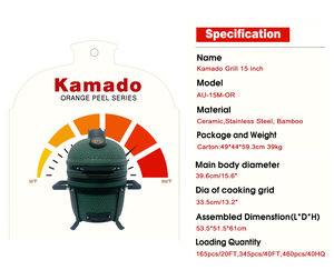 Parrilla de Carbón Kamado Verde de 15 Pulgadas con Control Remoto, sin Humo, para Exteriores, Premium, de Cerámica, para Jardín, Auplex - Product Image 4