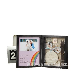 Wooden Pet Photo <b>Frame</b> Flip Top Storage Box With Ink Pad Pet Keepsake Display Stand Solid Wood Handmade Rectangle Horizontal - Product Image 3