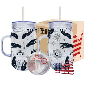Us Warehouse Snow Globe 20Oz Soda <b>Cups</b> Double Walled <b>Plastic</b> Mason Jar With Pre-Drilled Hole and Silicone Plug - Product Image 1